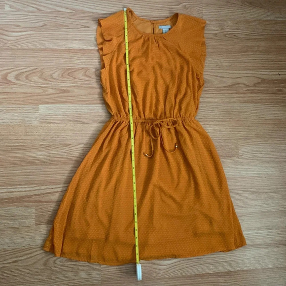 H&M Orange Embroidered Print Ruffle Sleeve Elastic Waist A Line Dress Size 0 - Picture 10 of 16